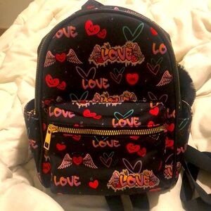 Like dreams love mini backpack with black rabbit fur keychain